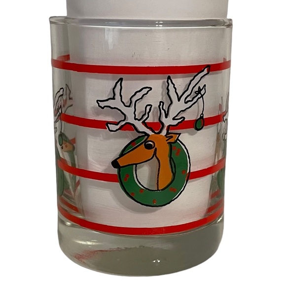 Libbey Reindeer in Christmas Wreath Double Old Fashion Tumblers Glasses Set of 4 - Picture 3 of 7